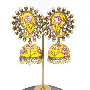 🆕 Bollywood Indo Western Yellow Jhumka Earrings